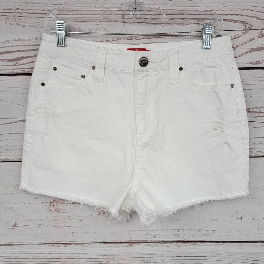 NWOT Dickies high rise white denim Jean Shorts w/ frayed hem